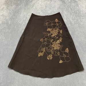 One Love A Line Skirt Women Medium Black Embroidered Floral Lightweight Back Zip